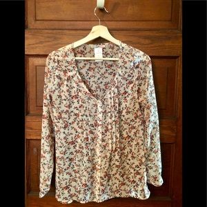 Cream and Pink Floral Sheer Top